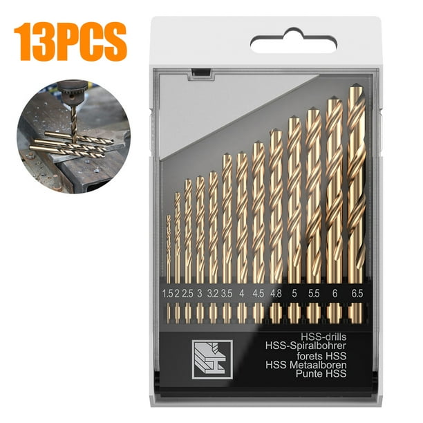 13Pack HSS Twist Drill Bit Set Metric M35 Cobalt Steel High Speed Steel Titanium Coated Drill Bit Tool Extremely Heat Resistant with Straight Shank 1.5mm-6.5mm for Drilling Tool Wood Metal & Plastic 